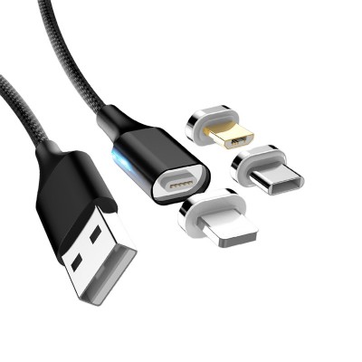 Nylon braided fast charging 3 in 1 magnetic usb cable